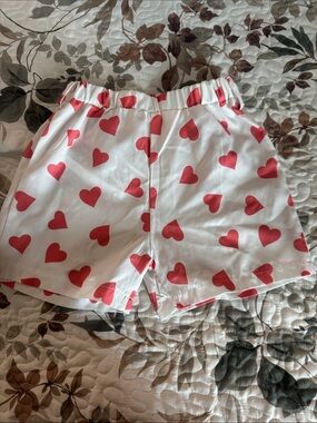 Amazon White Shorts with Red Heart Print